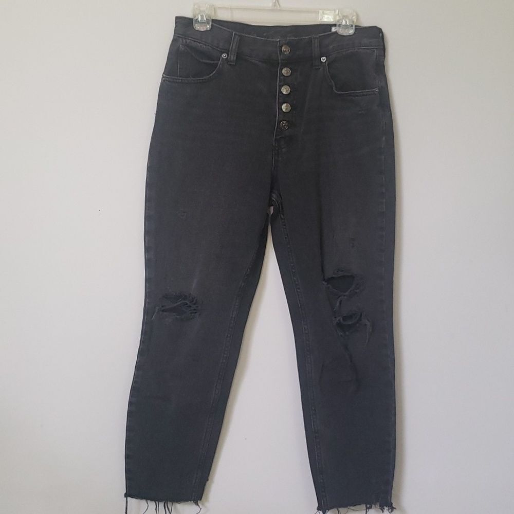 We The Free Jeans Women's Size 28 Black Destroyed High Rise Raw Hem Button Fly